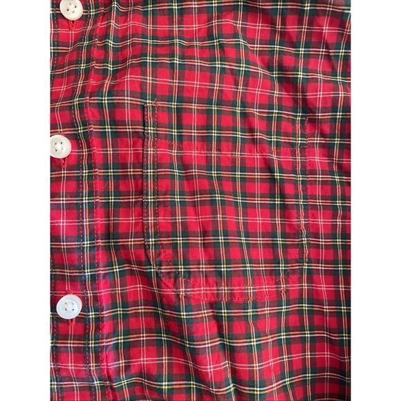 Lands End Kids Size Medium 10-12 Boys Christmas Button Down Shirt Red Plaid - Picture 2 of 9